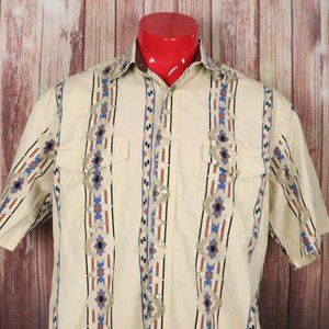 Vintage Wrangler Mens XL Western Series Shirt Pearl Snap Button Up Short Sleeve